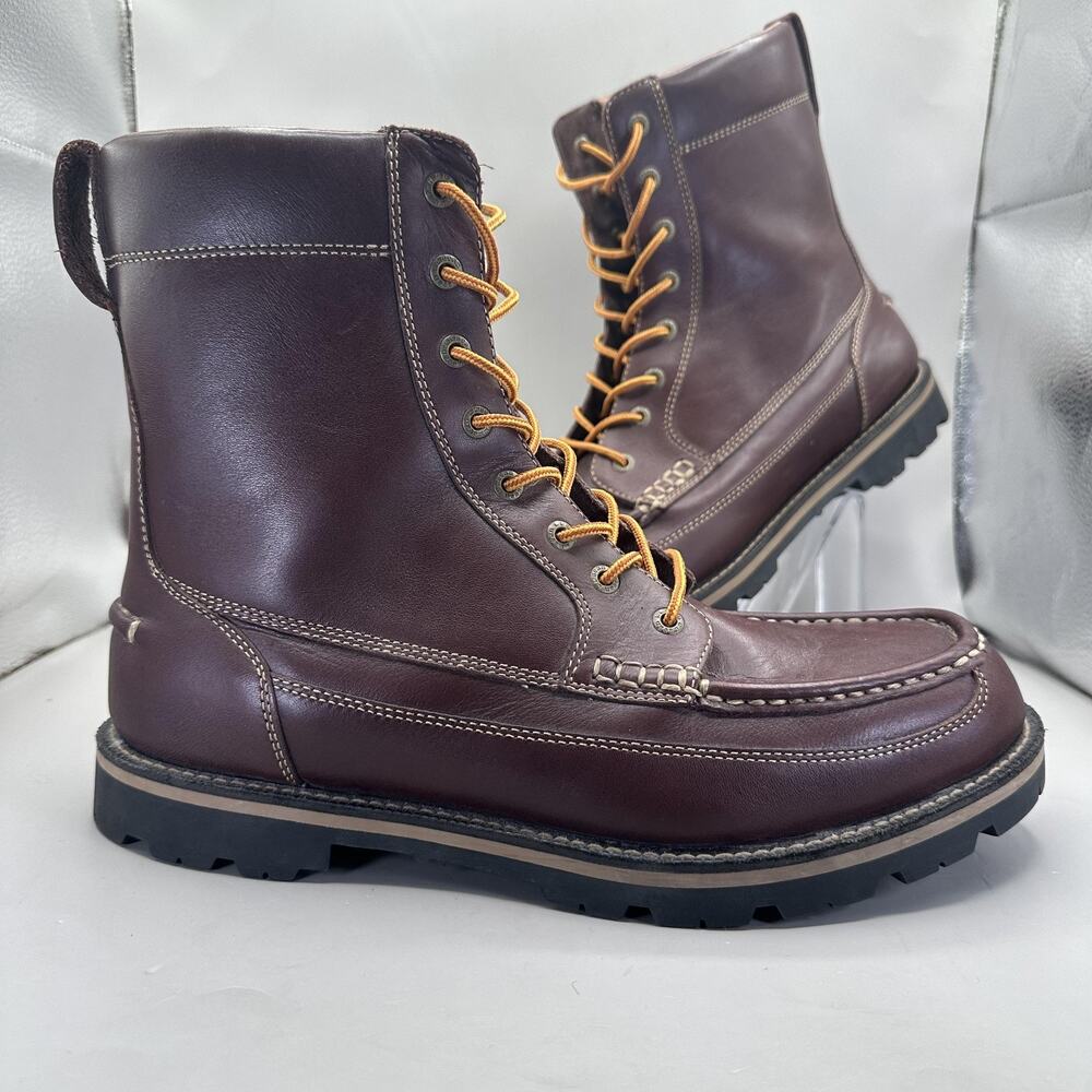 L.L.Bean Leather Moc Toe Boots Mens Size 11.5 Wide Brown Work Combat Lug Sole